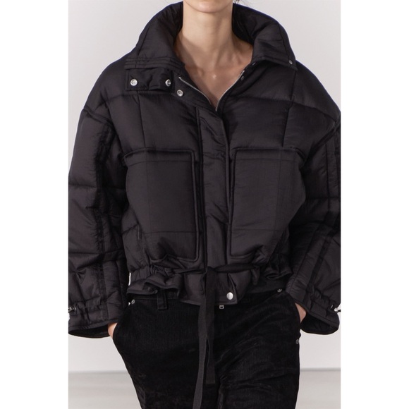 ZARA • Black Puffer Water Repellent Anorak ZW Collection Jacket Coat - Picture 5 of 12